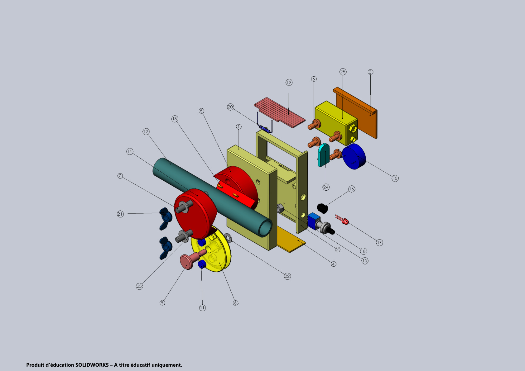 Vue éclatée du détecteur réalisée avec SolidWorks