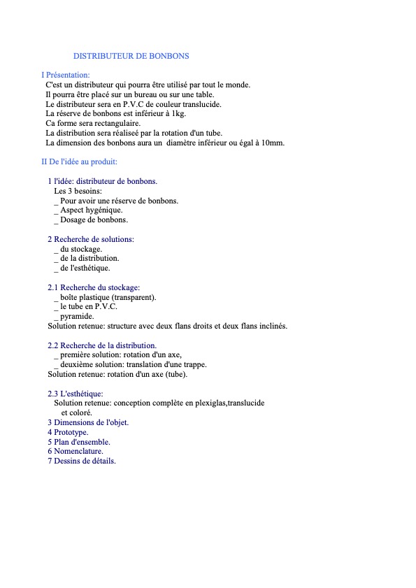 Synthèse de la recherche pour la réalisation du distributeur