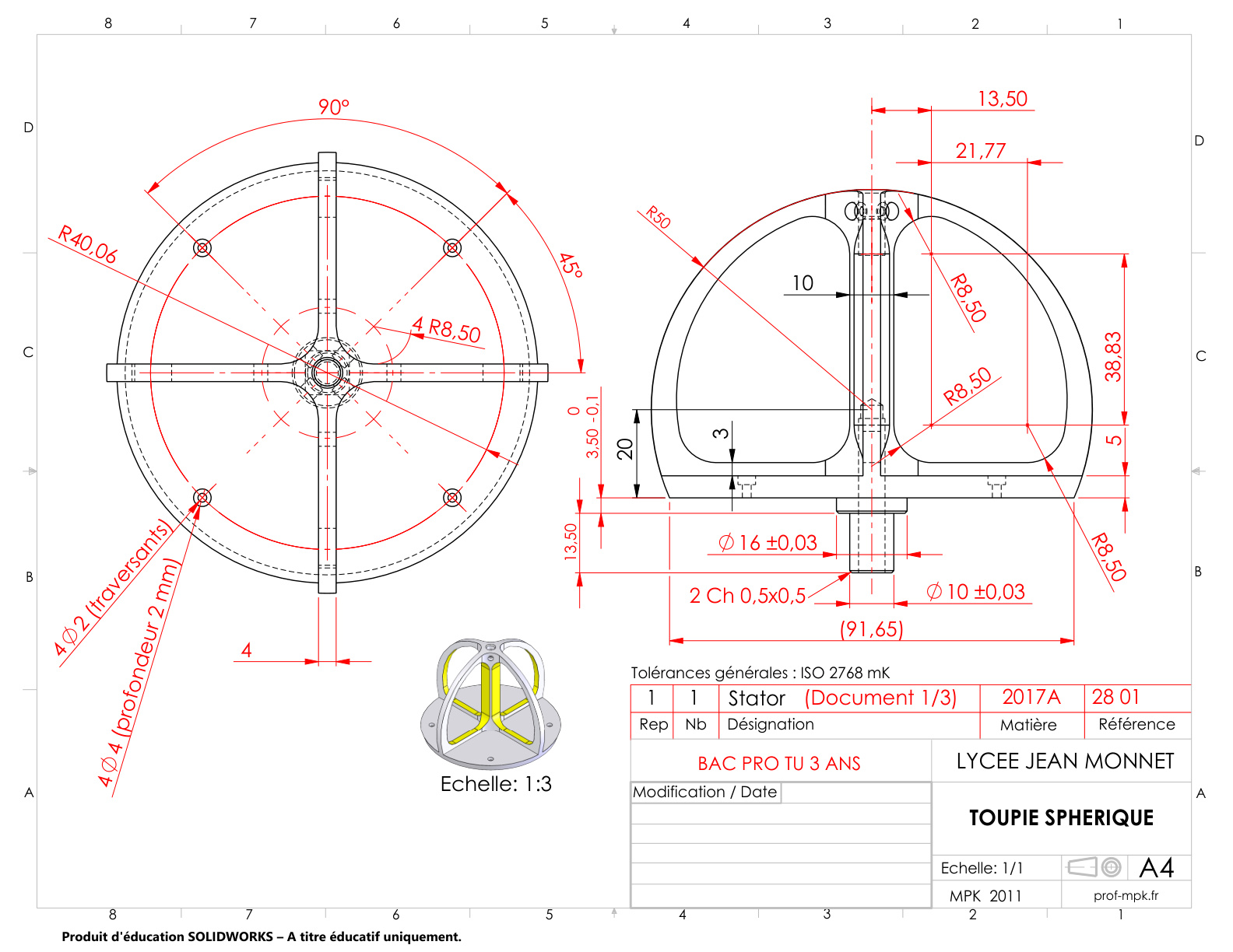 Plan de détail du stator 1/3 + 2/3 + 3/3
